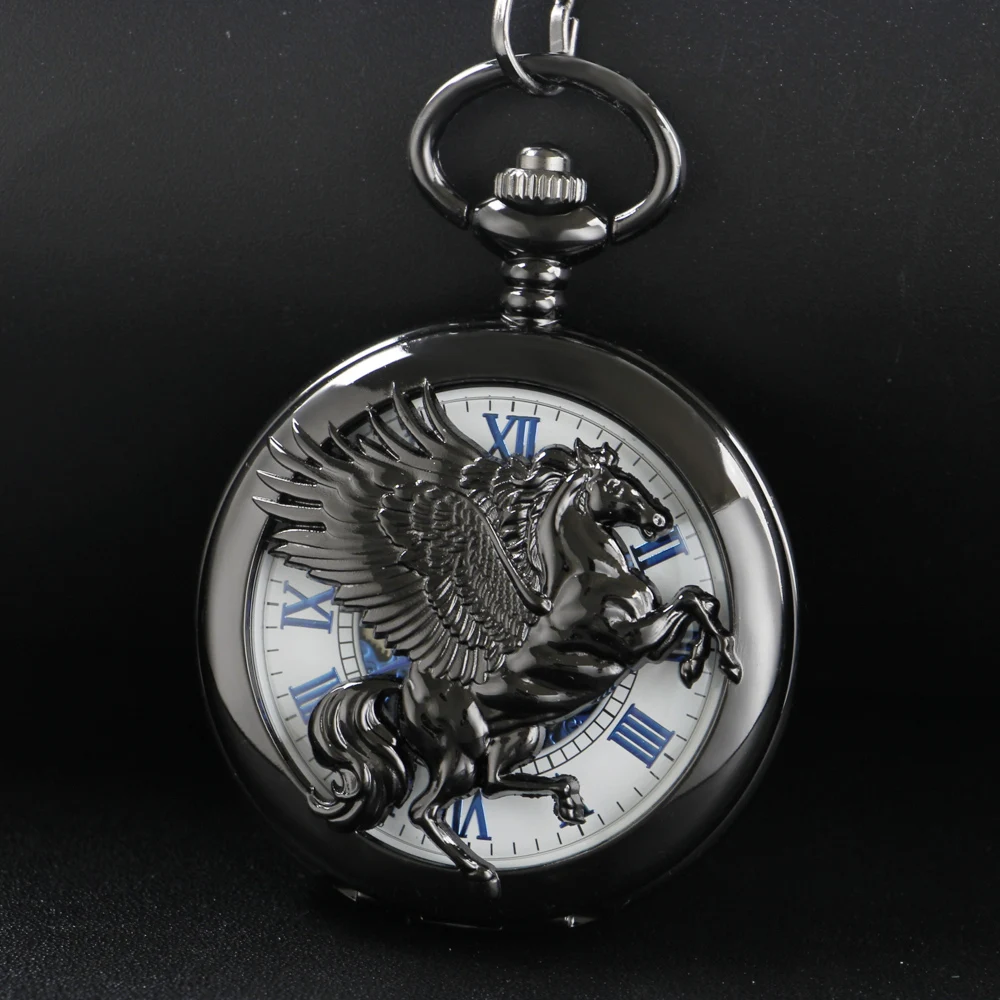 Exquisite Sacred Beast Tianma Embossed Mechanical Pocket Watch Retro Men's Necklace Pendant Clock Women's Jewelry Gift