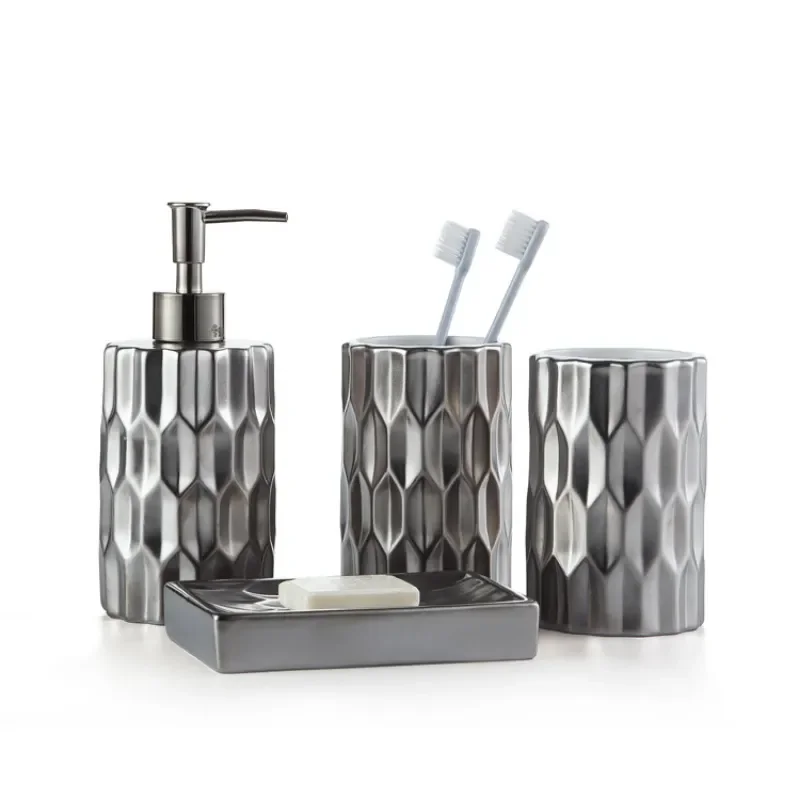 

Bathroom accessories Electroplated ceramic bathroom four piece set High end hotel bathroom decorations Household toiletries