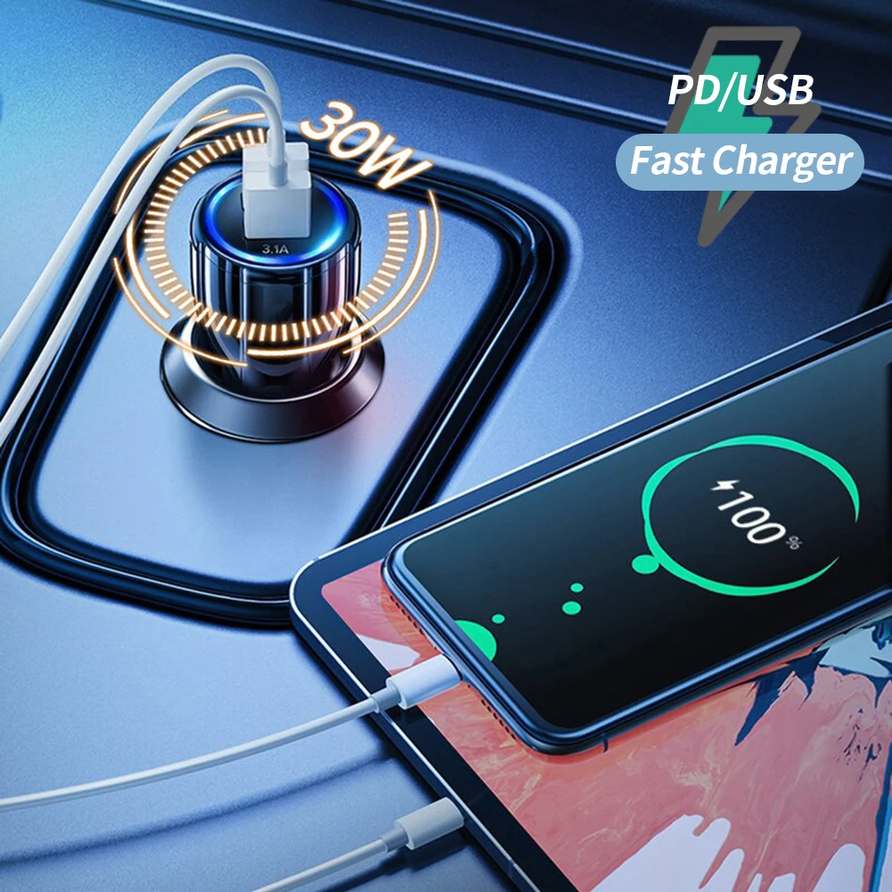 Автомобильное зарядное устройство USB Type C PD QC3.0 адаптер для быстрой зарядки