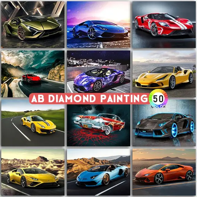 AB Diamond Painting Kit Cartoon Sports Car Ferrari Lamborghini Full Square Round Embroidery Mosaic Cross Stitch Paint Home Decor 1