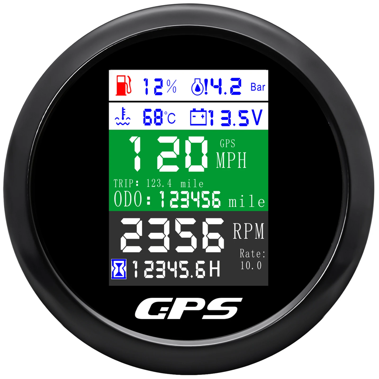 

6-в-1 Цифровой GPS-спидометр, Водонепроницаемый Автомобильный/моторный Тахометр/одометр С ЖК-дисплеем И GPS-антенной