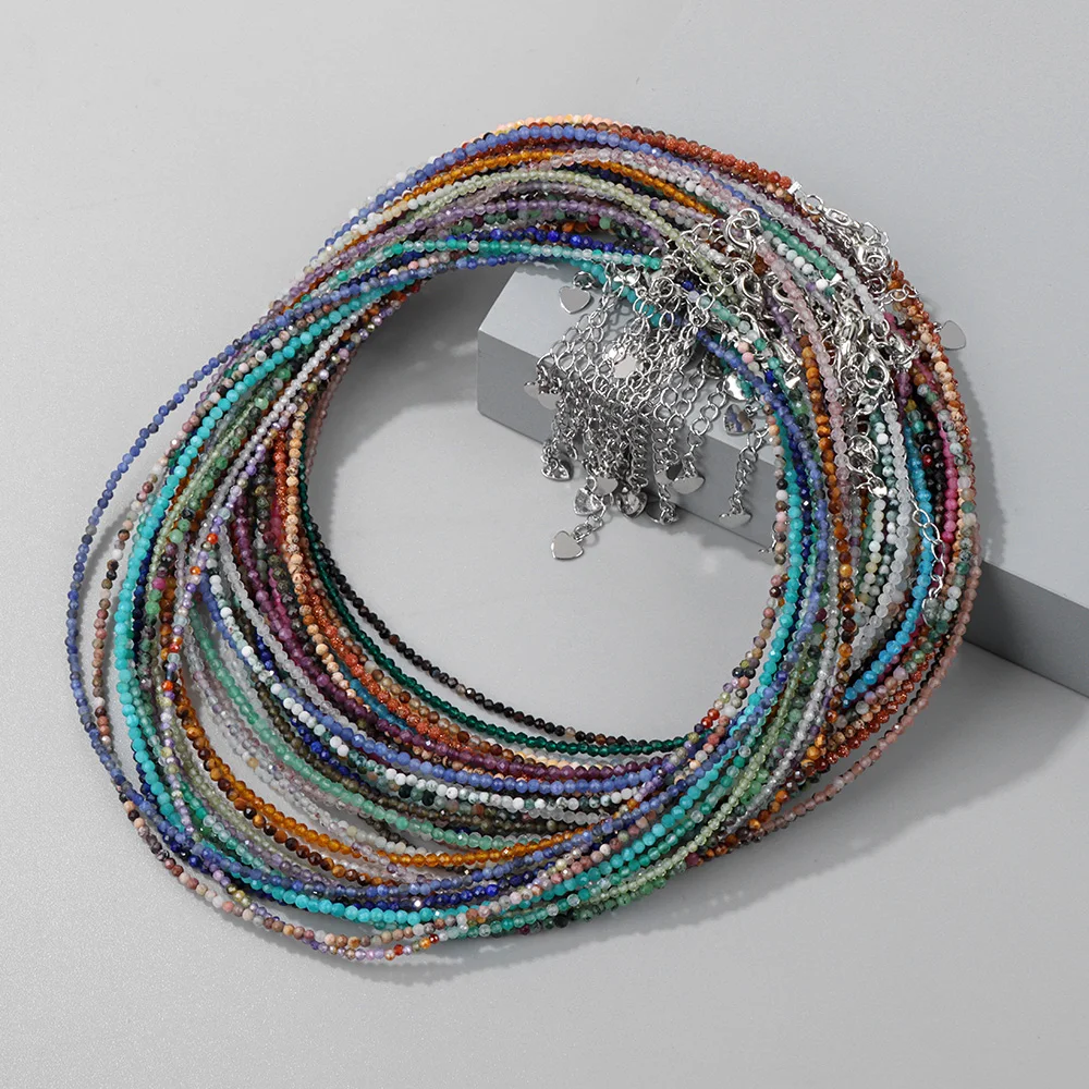 Модное ожерелье с гранеными бусинами 2 мм мини-ожерелье из натурального камня