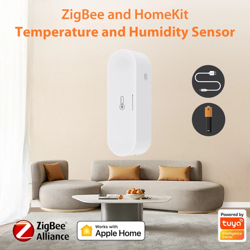 

Датчик температуры и влажности HomeKit Tuya ZigBee, контроллер влажности и влажности для умного дома, работает с приложением Smart Life Alexa Google