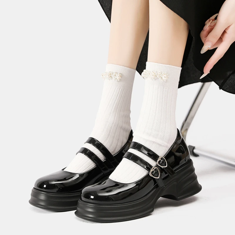 

Туфли-лодочки женские на толстой подошве, винтажные лоферы с ремешком с пряжкой, школьные туфли в японском стиле, Туфли Мэри Джейн, черные