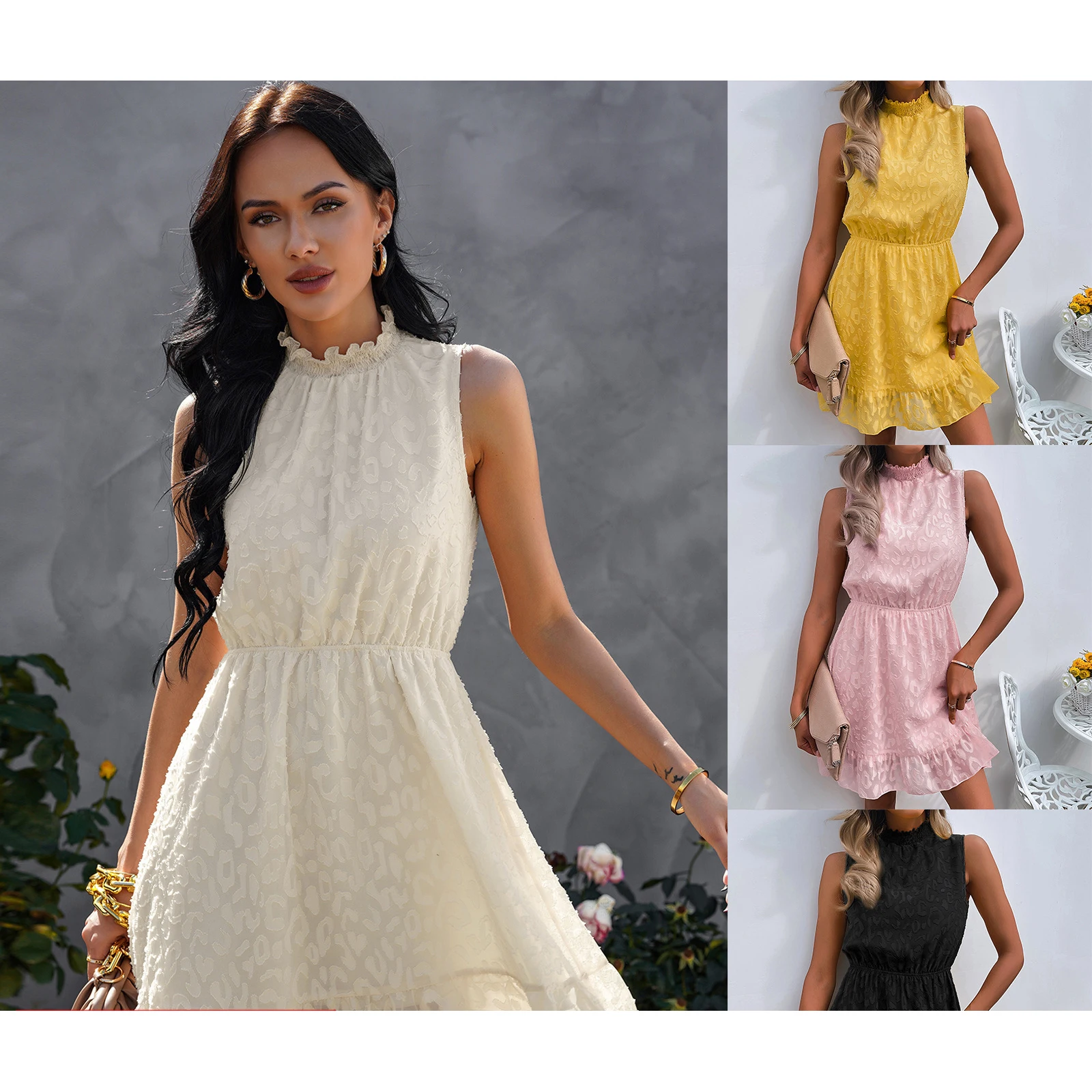 

Zhilans® 2022 Print Sleeveless Design Women Dress Summer Outdoors Fashion Clothes Female Casual Chiffon Lace Robe Party Skirt