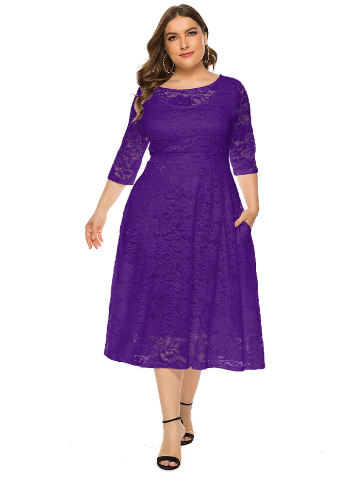 2022 Casual Street For Summer Women Sexy Party Lace Dresses Plus Size Women Clothing Solid Color Fashion O Neck Evening ress