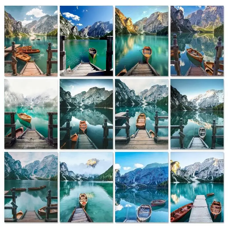 

Gatyztory 5D алмазная живопись своими руками Полный Круглый квадратный пейзаж Стразы Алмазная вышивка распродажа лодка мозаика ручной работы по...