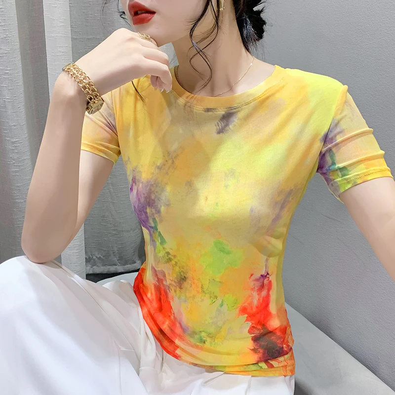 

Футболка женская сетчатая с круглым вырезом и коротким рукавом