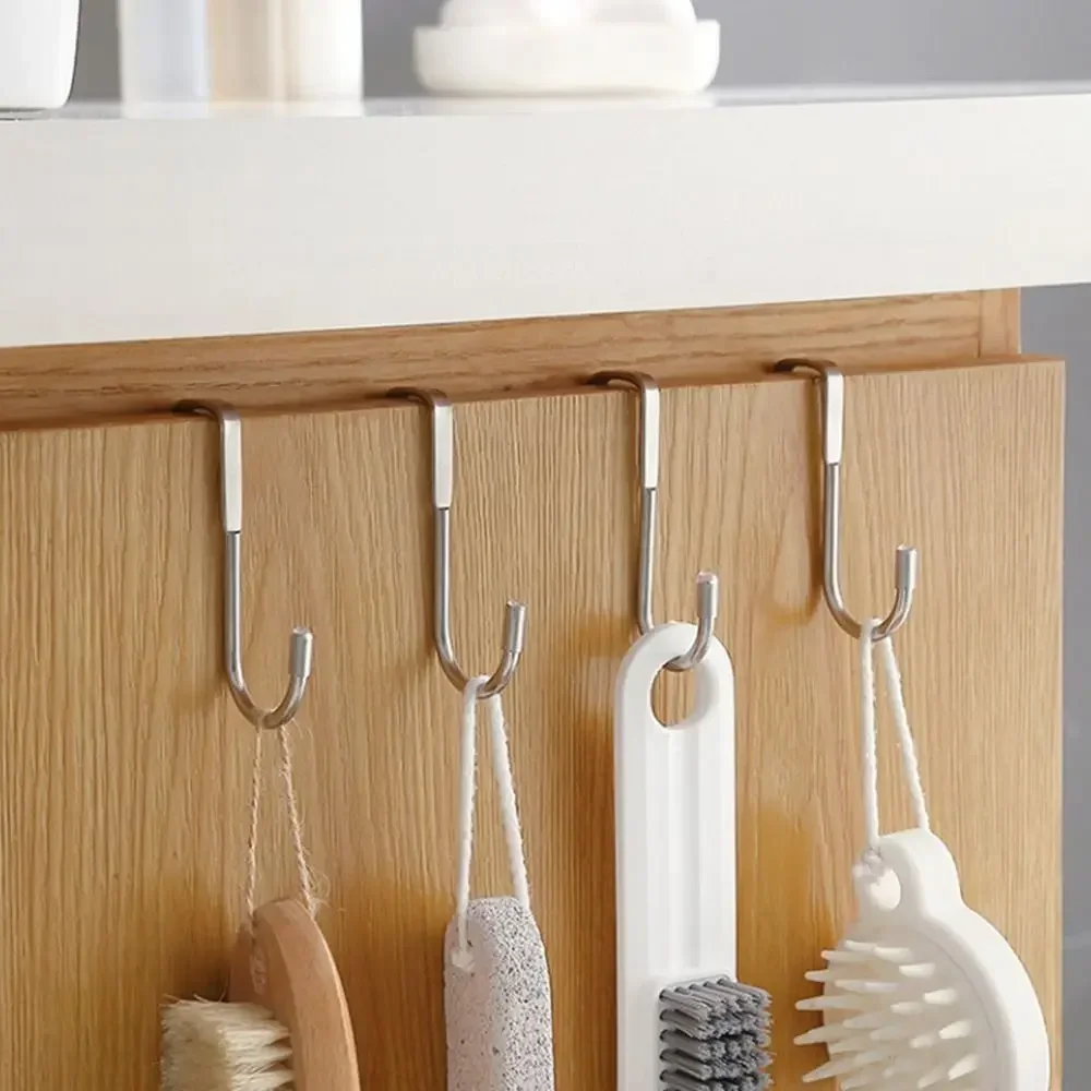 304 Stainless Steel Double S-Shape Hook Free Punching Cabinet Door Back Type Coat Towel Storage Hanger for Kitchen Bathroom