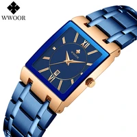 wwoor top brand luxury rectangle watches mens 2022 fashion stainless steel quartz date clock male blue business dress wristwatch