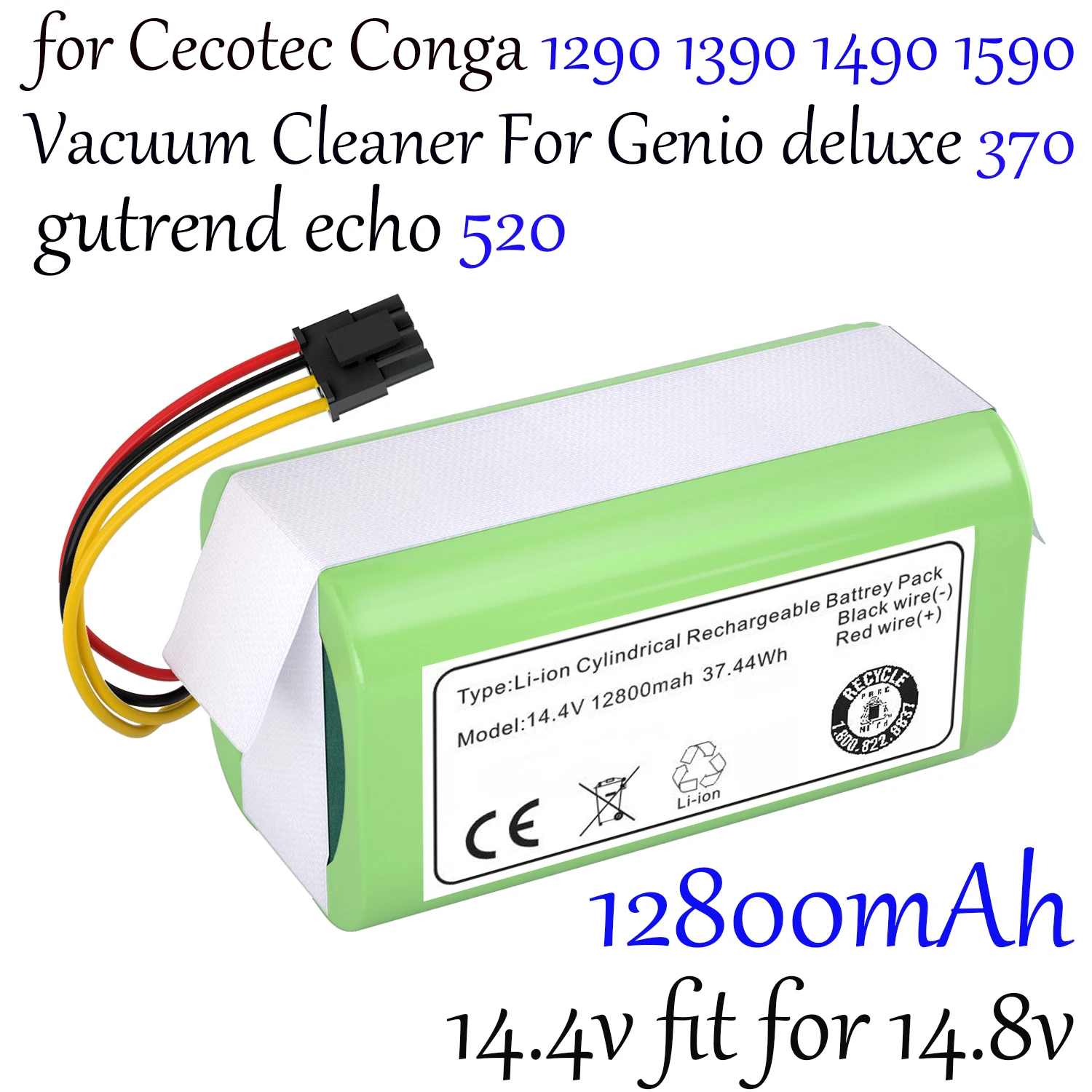 Литий-ионный аккумулятор для пылесоса Cecotec Conga 14,4 12800 1290 1390 Genio deluxe 1490 gutrend echo 1590, 370 в, 520 мАч