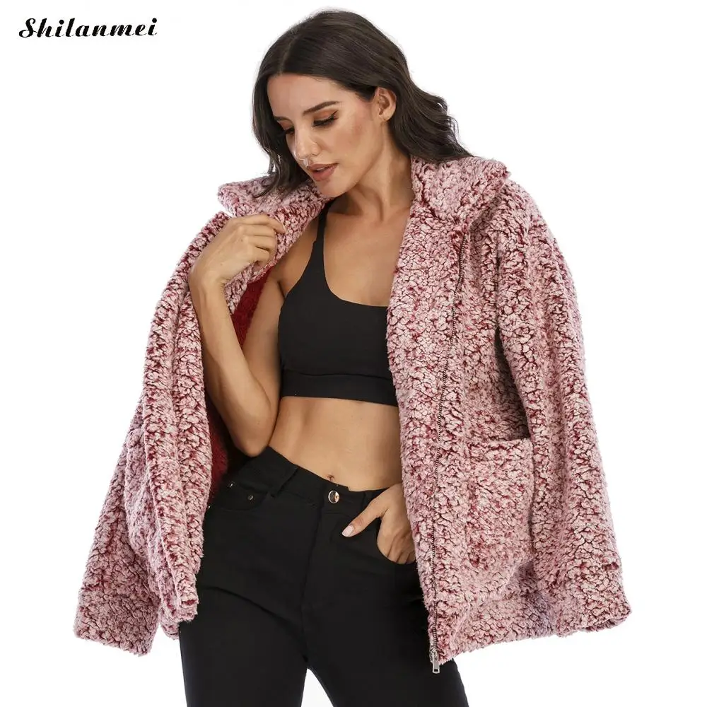 

Однотонное Женское пальто Тедди, зимняя Толстая Повседневная куртка на молнии 3XL из искусственного меха, зимнее пальто 2022, элегантное женск...