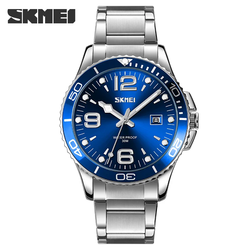 

SKMEI Stainless Steel Men's Watches Simple Dial Calendar Dial Quartz Watch Business Style Wristwatch For Man Relogio Masculino
