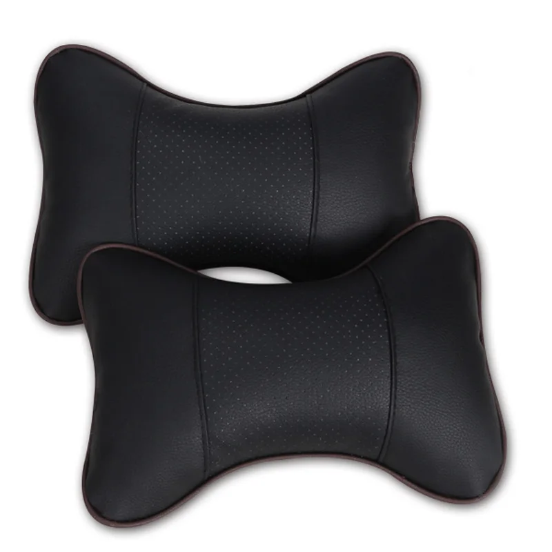 

QFHETJIE 2pcs Car Neck Pillow Perforating Design PU Leather Hole-digging Car Headrest pillow Auto Safety Accessories