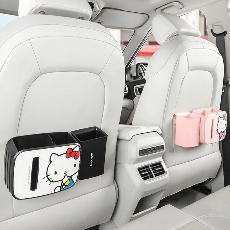 

Kawaii Hello Kitty Автомобильные аксессуары Sanrio аниме автомобильная коробка для салфеток мусорная корзина Многофункциональный Органайзер на заднее сиденье подарок