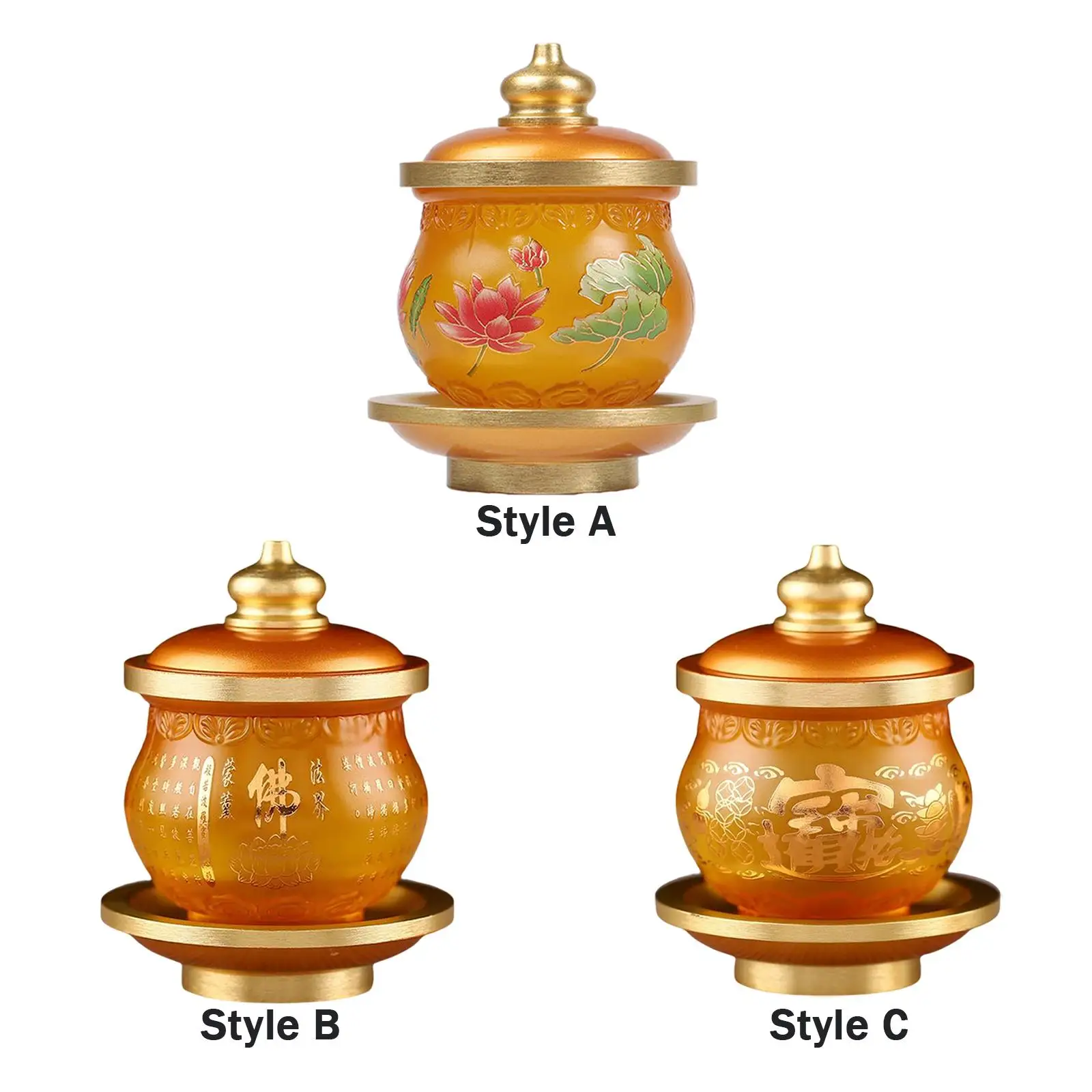 

Buddhism Water Supply Cup with Lid Saucer Tray for Temple Offering Supplies