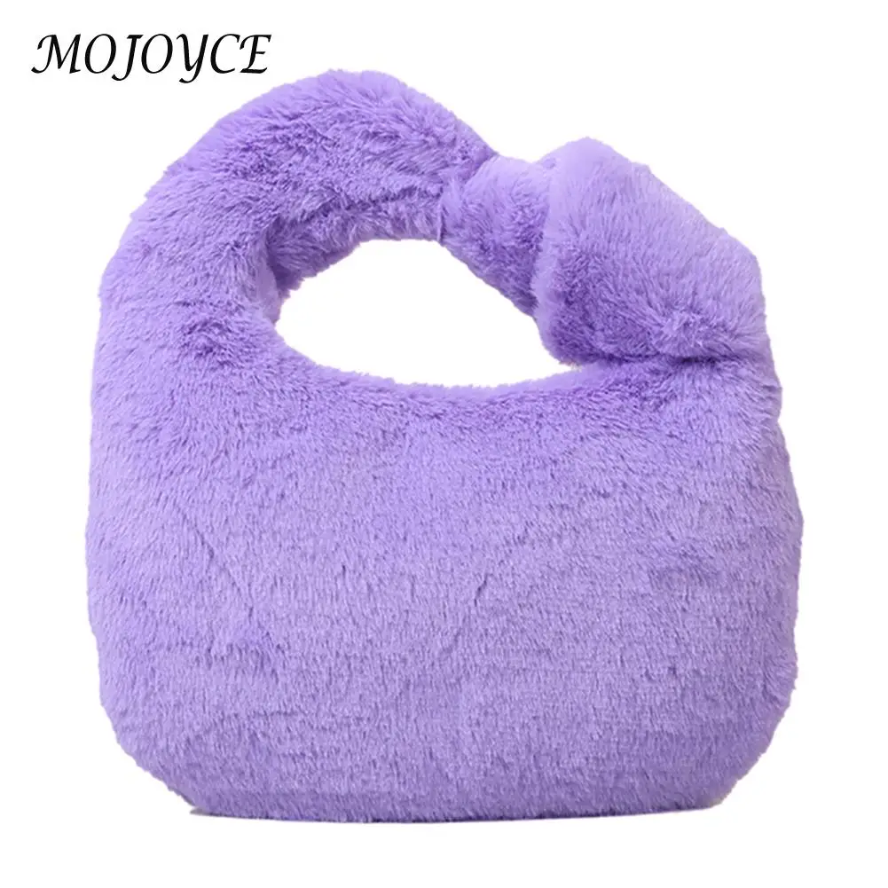 

Female Fluffy Solid Color Shoulder Bag Ladies Autumn Winter Fashion Female Handbag Casual Tote Handbag