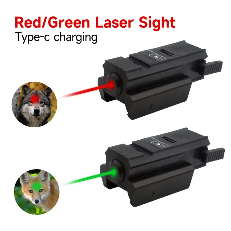 

USB Charging Tactical Laser with 20mm Picatinny Weaver Hunting Rail Green 520nm/Red 650nm for Pistol Glock Headgun Gun Dot Scope