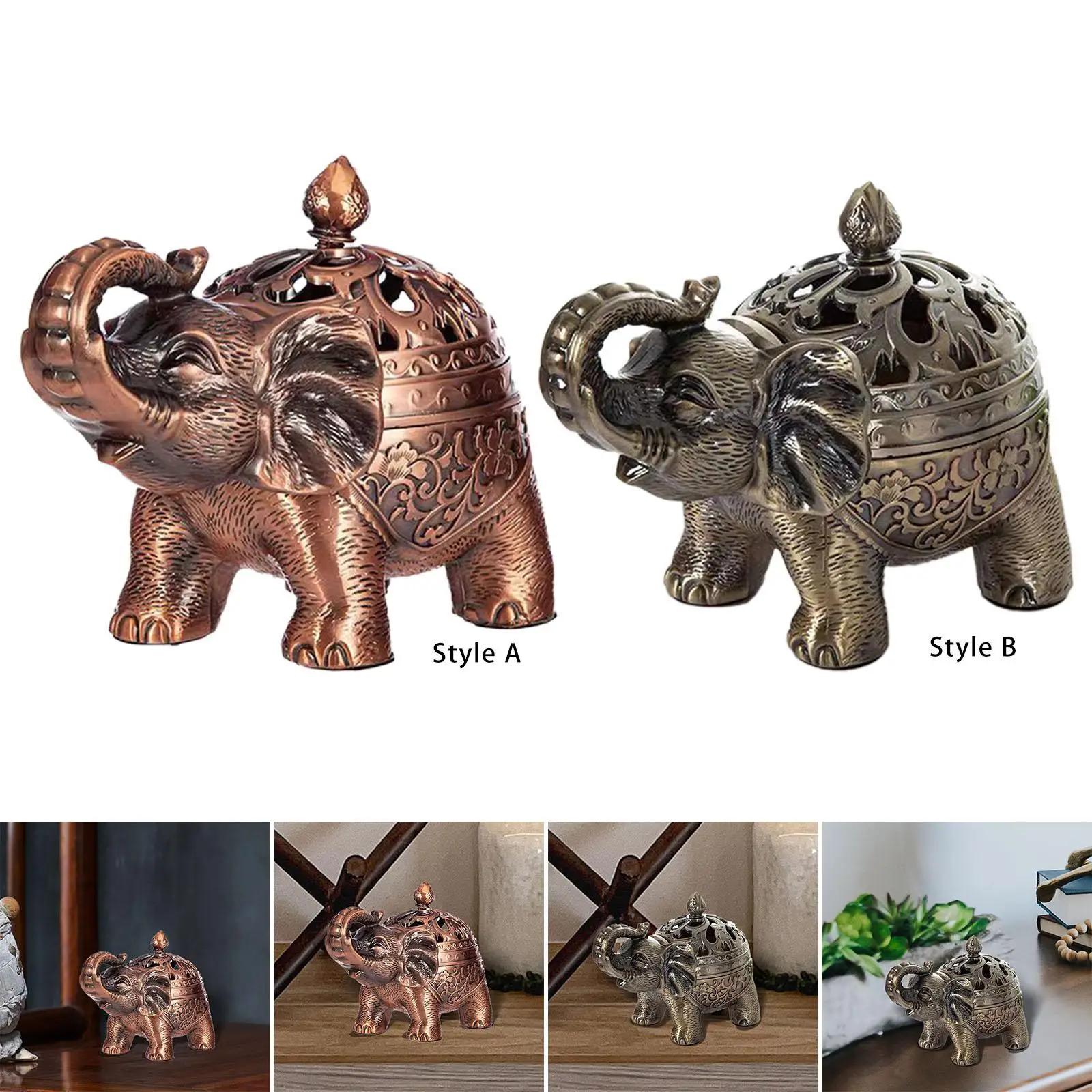 Antique Style Elephant Burner, Metal Holder Stand Censer Fragrance Ornament for Office Hotel Decoration images - 6