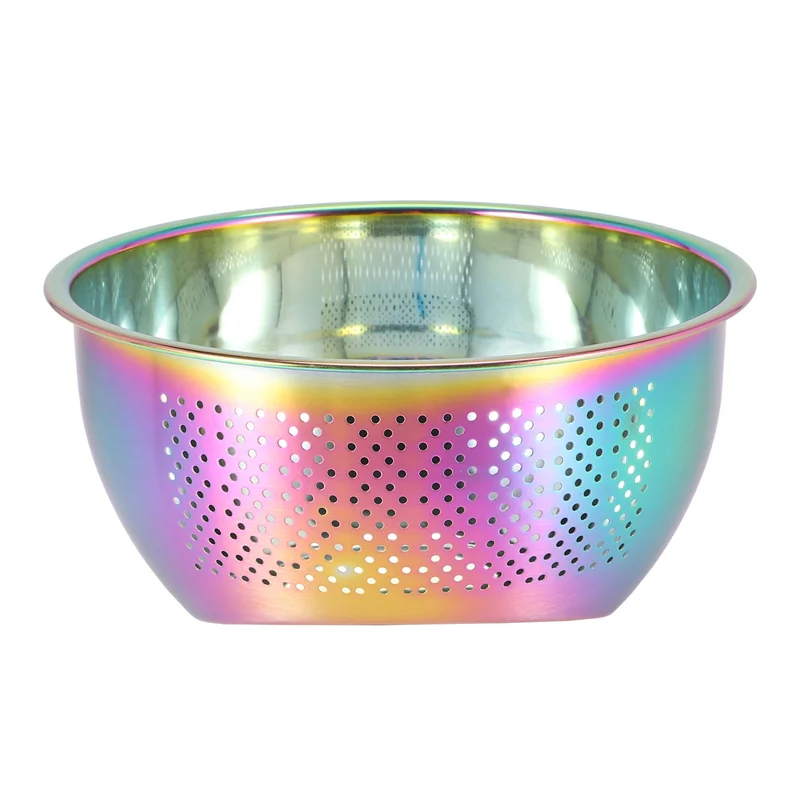 

Strainer Basket Rice Stainless Steel Washing Filter Strainer Colorful Basket Sieve Drainer Kitchen Gadget -Rainbow
