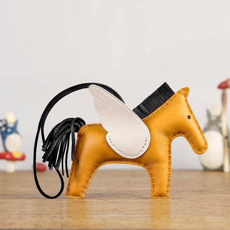 H family small Pegasus pendant hand-stitched bag pendant female leather tassel car small charm keychain pendant