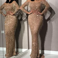 New Luxurious Evening Dresses O-Neck Sleeveless Mermaid Chiffon Floor-Length 2022 New of Sequined Classic Prom Women Vestidos