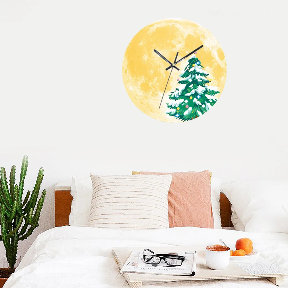 

Luminous Wall Clock Christmas Moon Wooden Silent Desk Decorative Living Room Modern Office Kids