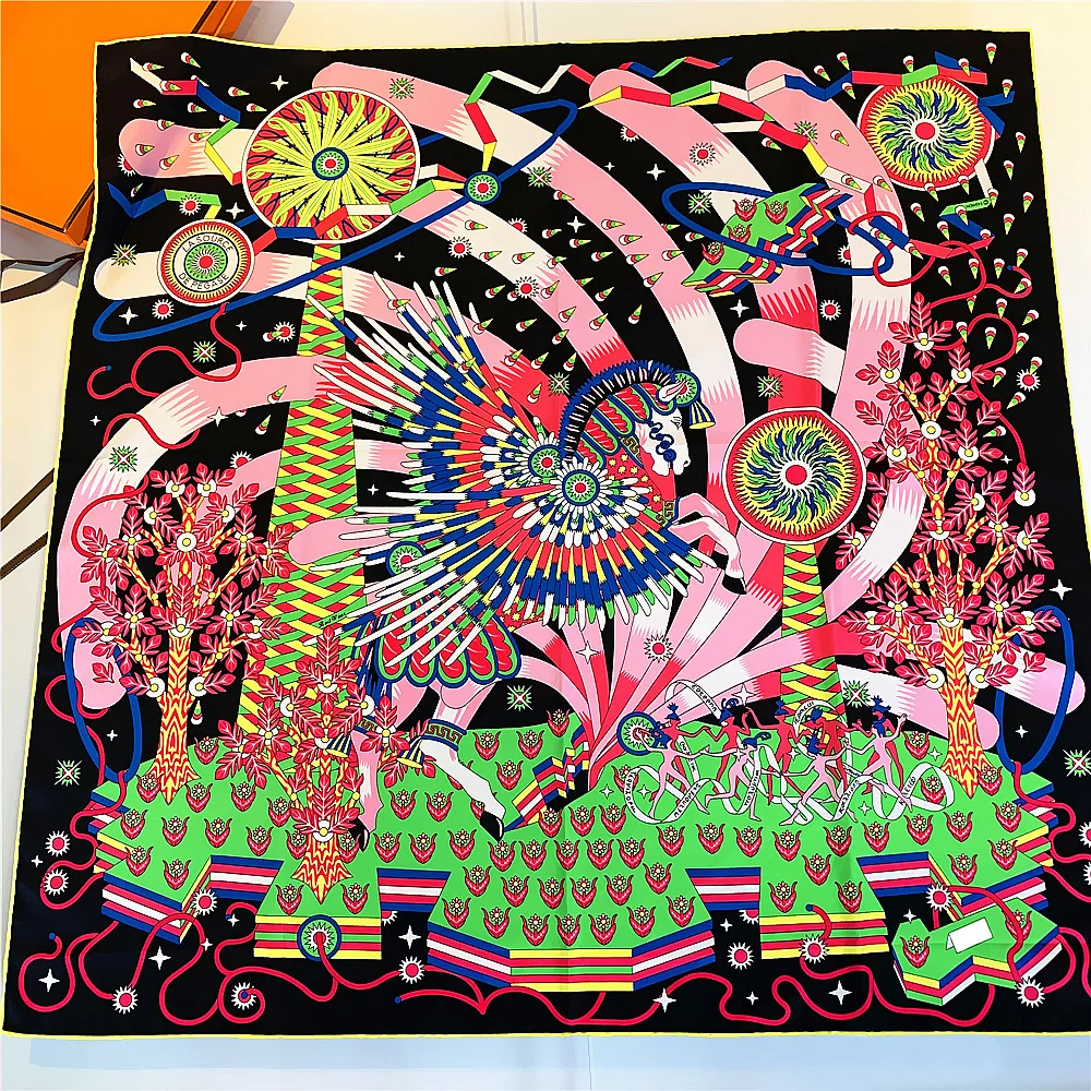 

100% Twill Silk Scarf Women Shawl Foulard Brand 90cm Square Hijab Scarf Design muslim hijab Bandana Hand Rolled Hem Head Scarves