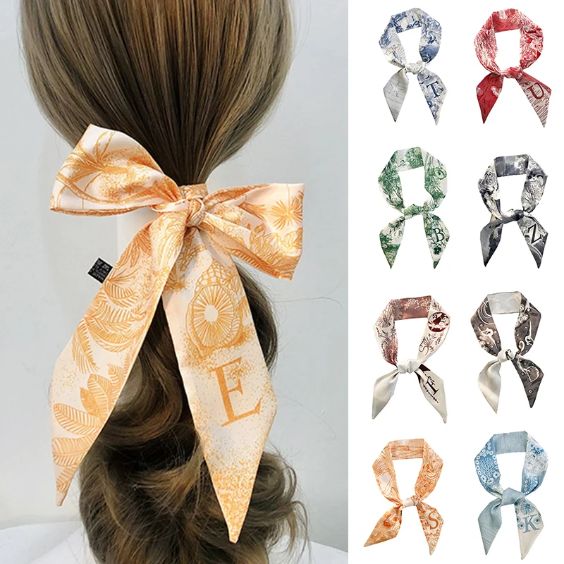 

Fashion Floral Print Silk Scarf Women 26 Letter Thin Neck Long Scarves Narrow Office Lady Shawl Bandanas Female Skinny Hairbands