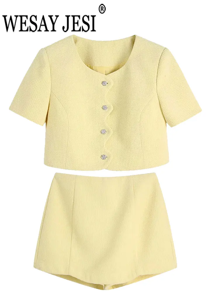 

WESAY JESI Модный женский дизайнерский комплект из 2 предметов тонкий пикантный топ с коротким рукавом + простая юбка с высокой талией в стиле ми...