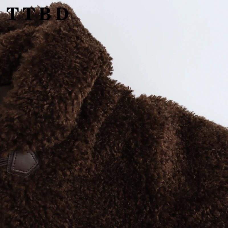 TTBD 2024 новая осенняя женская повседневная однобортная флисовая однотонная куртка