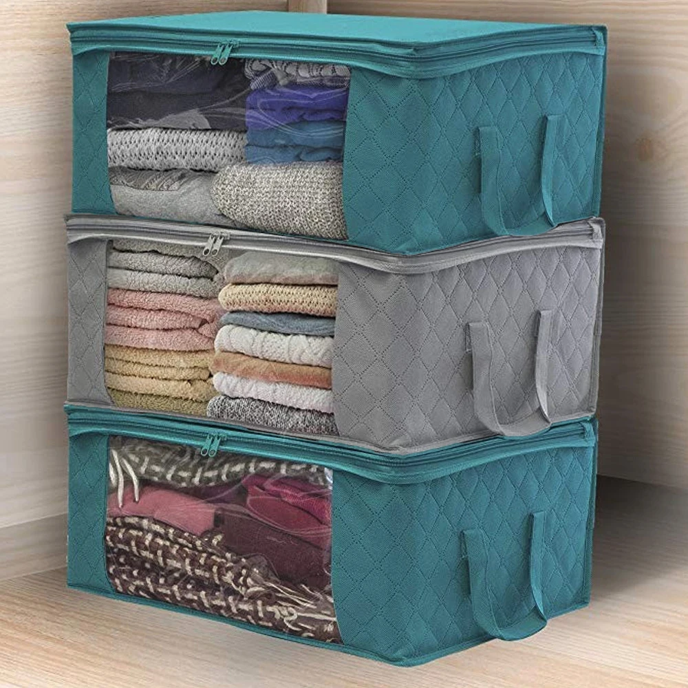 

Fabric Cabinet Organizer For Clothes Quilt Storage Bag Dust-Proof Clothing Storage Boxes Foldable Sweater Clothes Organizers