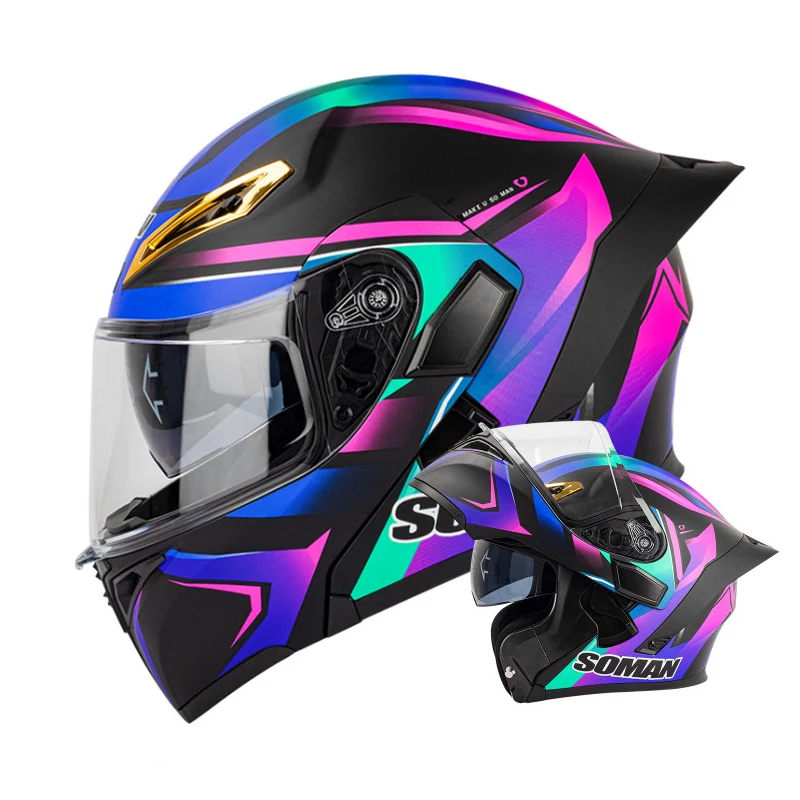 

SOMAN Flip Up Helmet Dual Lens DOT Modular Helmets SM955-S Purple Color Motorcycle Capacetes Cascos