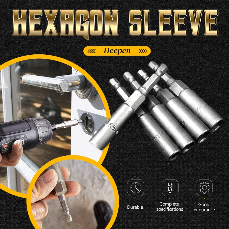 

6-18mm Impact Socket Adapter 80mm Length Deepen Power Nut Driver Drill Bit Set for Power Tools 6.35Mm Hex Shank Quick Adapter