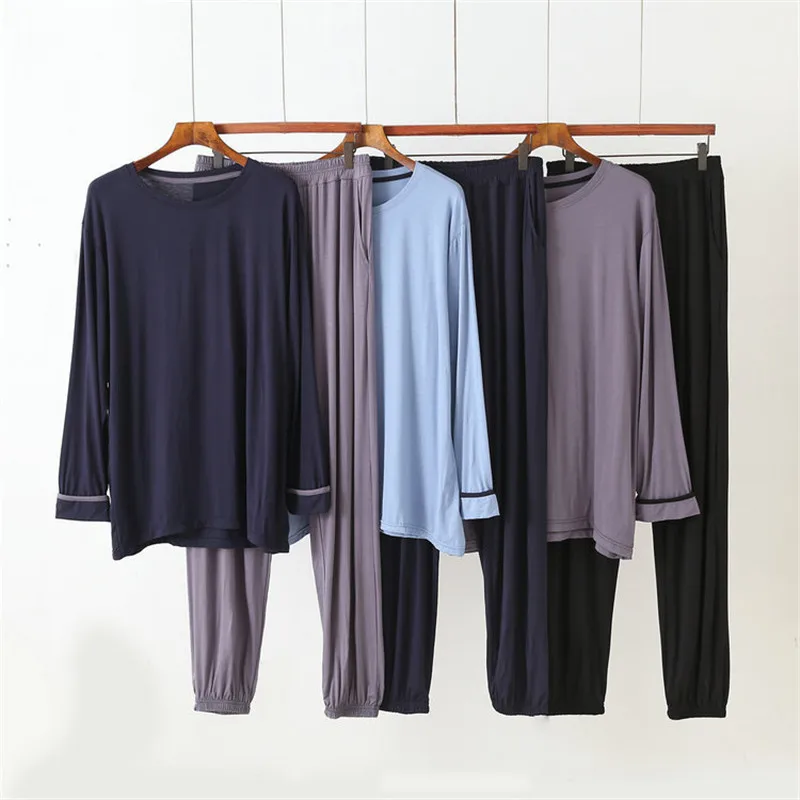 

Брюки, Пижамный костюм с воротником-стойкой, мужские домашние комплекты топов, Хлопковая мужская одежда для сна O 100, одежда из модала, повсед...