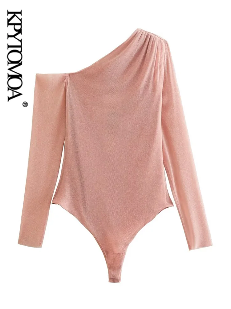 

KPYTOMOA женское сексуальное модное с рюшами блестящее асимметричное боди винтажное Открытое плечо с длинным рукавом женские комбинезоны Mujer