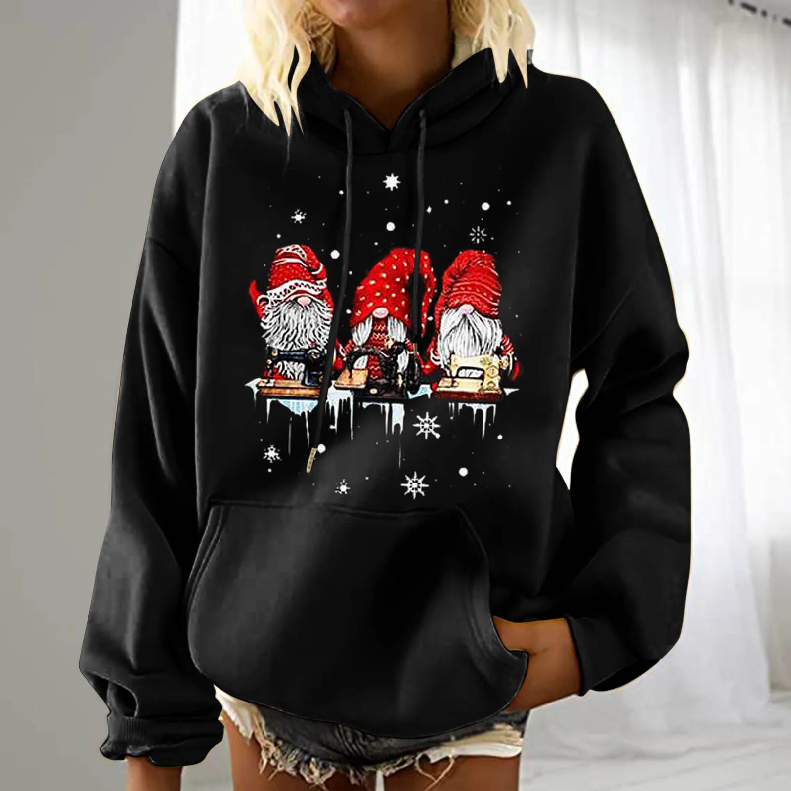 

Женский свитшот, Рождественская Свободная модель, милый пуловер, Женский свитшот на молнии