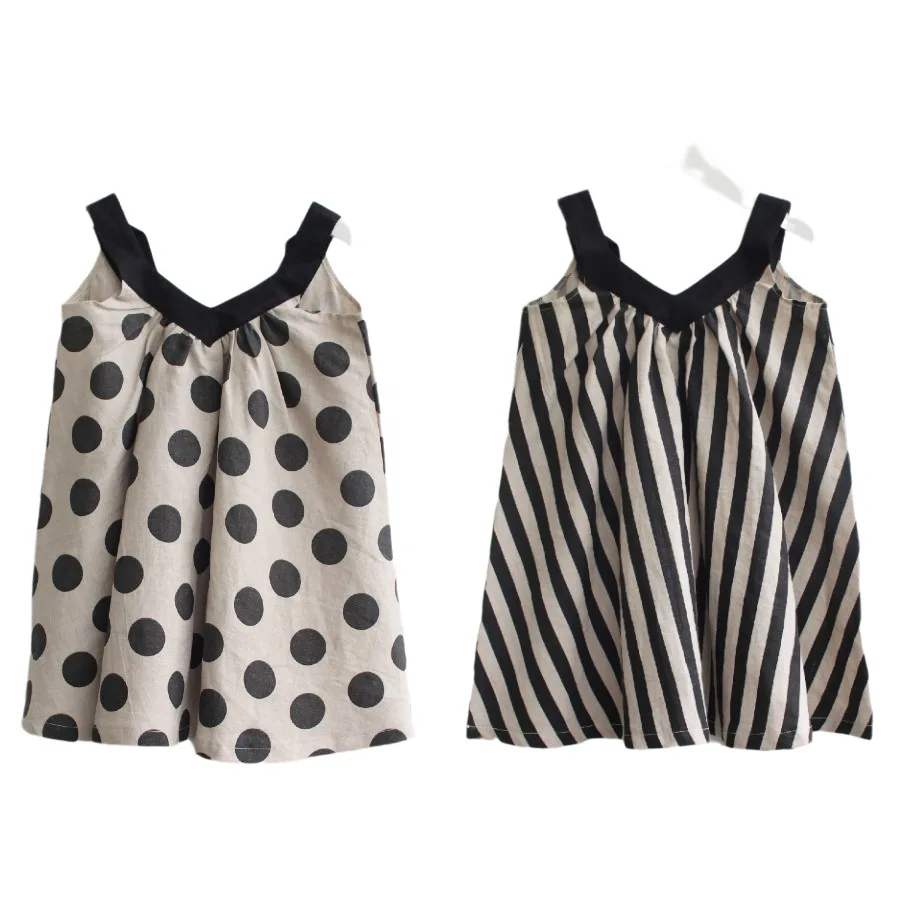 

Fashion Kids Girls Beach Dress Summer Teenage Dot Print Strap Clothes Cotton Striped Retro Princess Dresses Birthday 2-16 Years