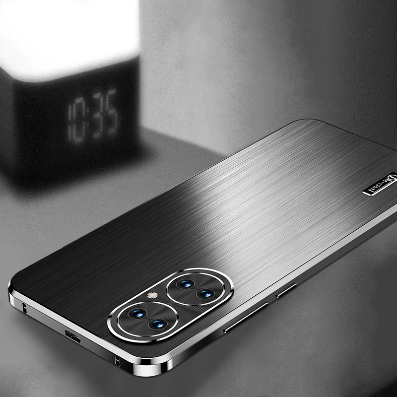 

Laser Brushed Metal Frame+PC Back Case Antifall For Huawei P50 P40 Pro Mate 40 Mate 40 Plus+Precise Hole Lens Protection Cover