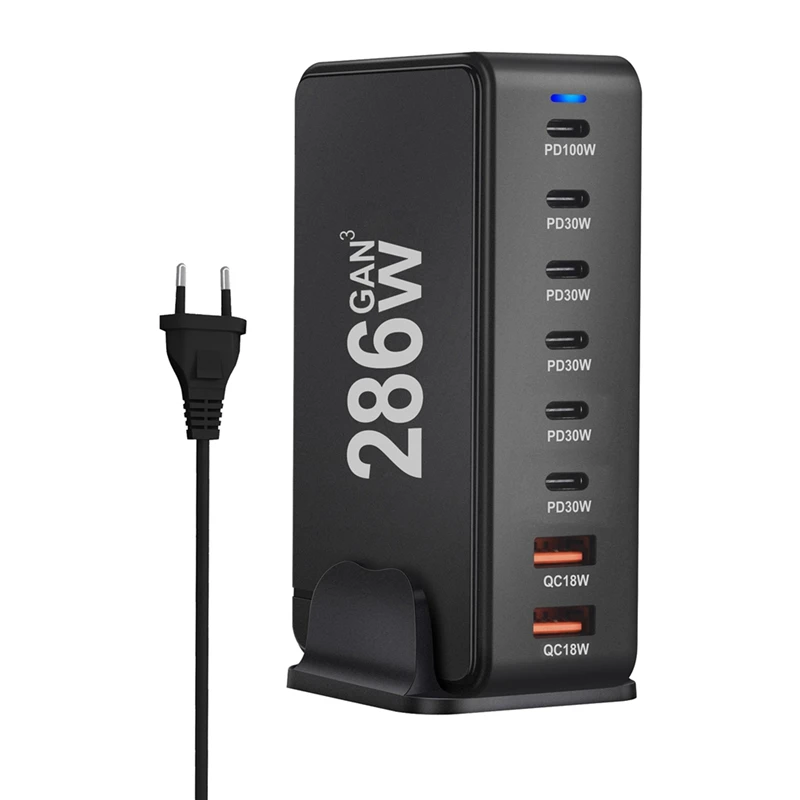 Новое настольное зарядное устройство Gan мощностью 286 Вт 8 портов USB PD 6C2A быстрая
