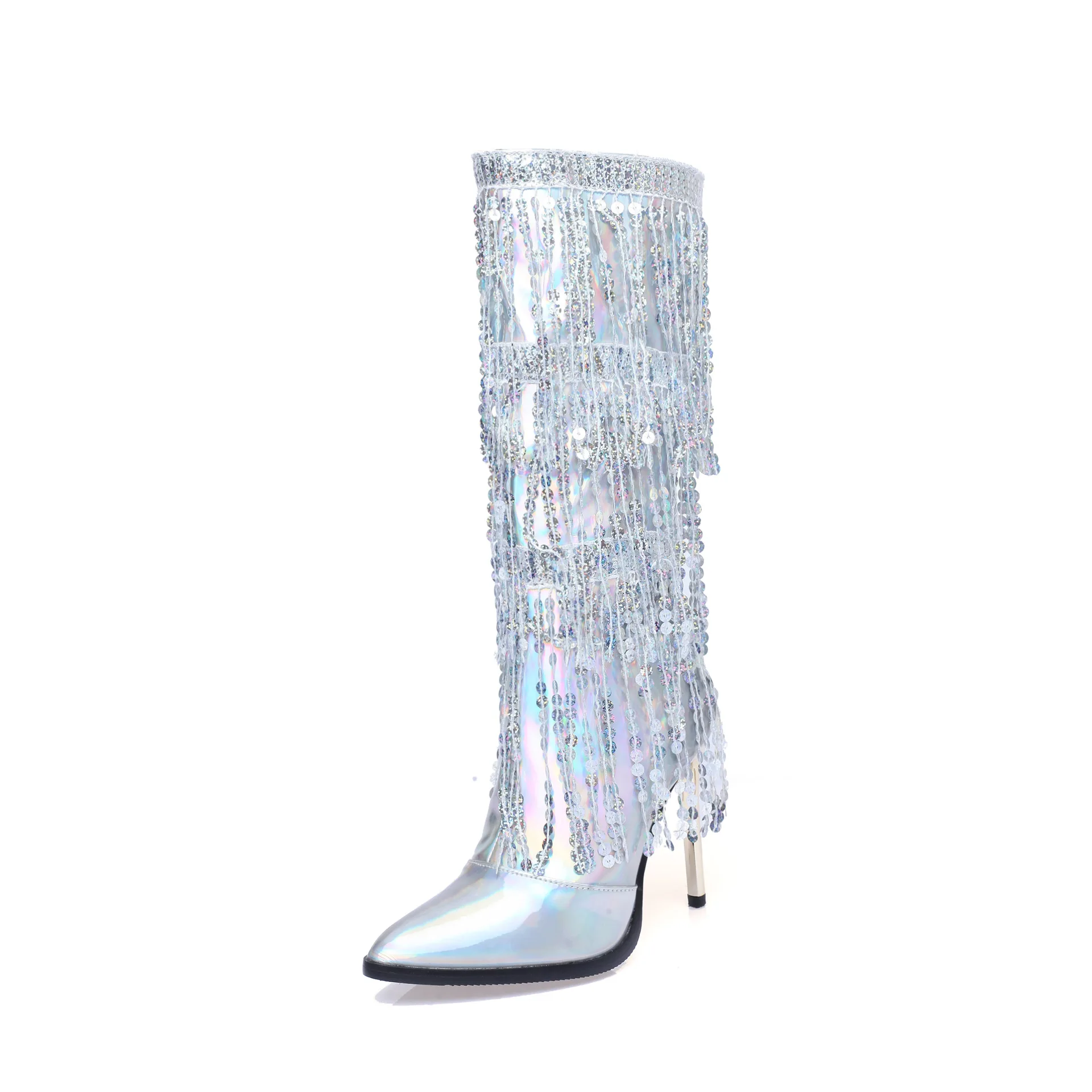 

Dance Boots Fashionable Sexy Latin Belly Dance Heel 11cm Bar Special Women's Shoes Sequin Tassel Boots 2023 New Free Shipping