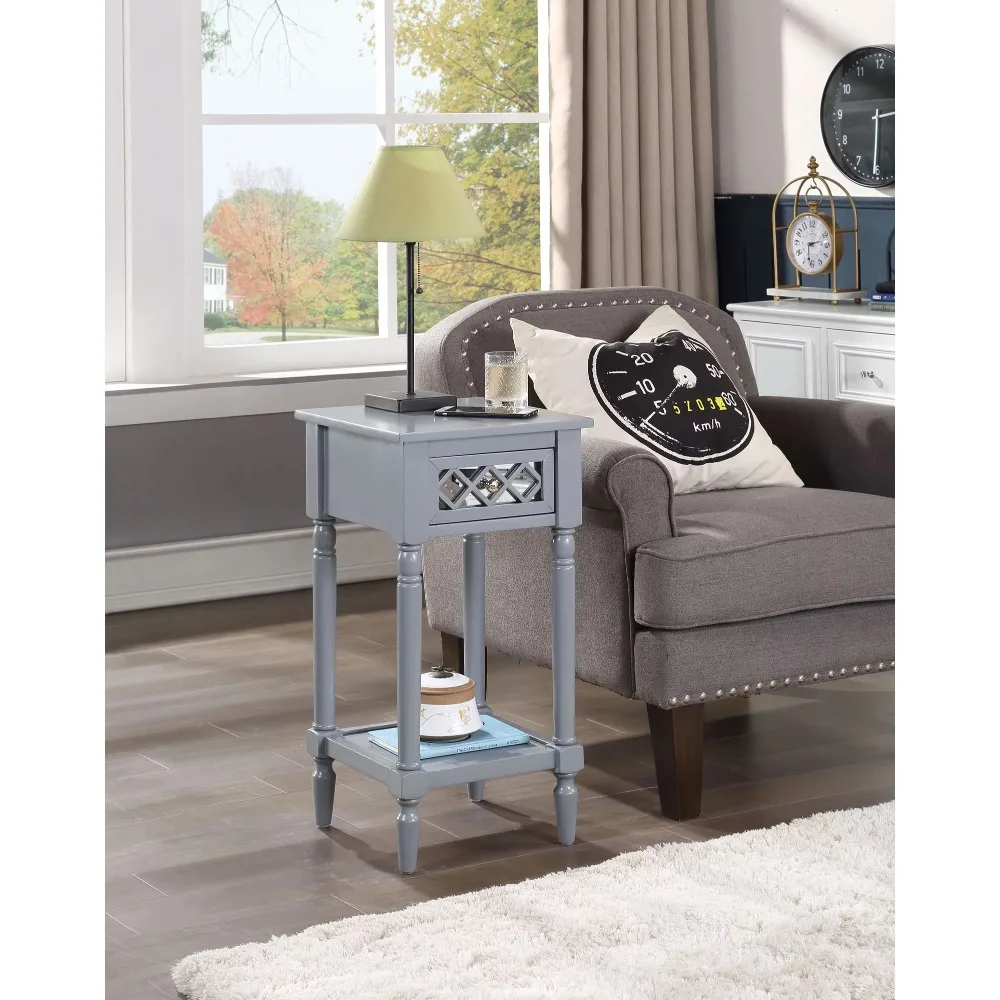 

French Country Khloe Deluxe 1 Drawer Accent Table with Shelf, Gray