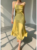new summer dresses woman 2022 fashion swing collar pleated suspender dress solid color dress elegant casual womens long dress