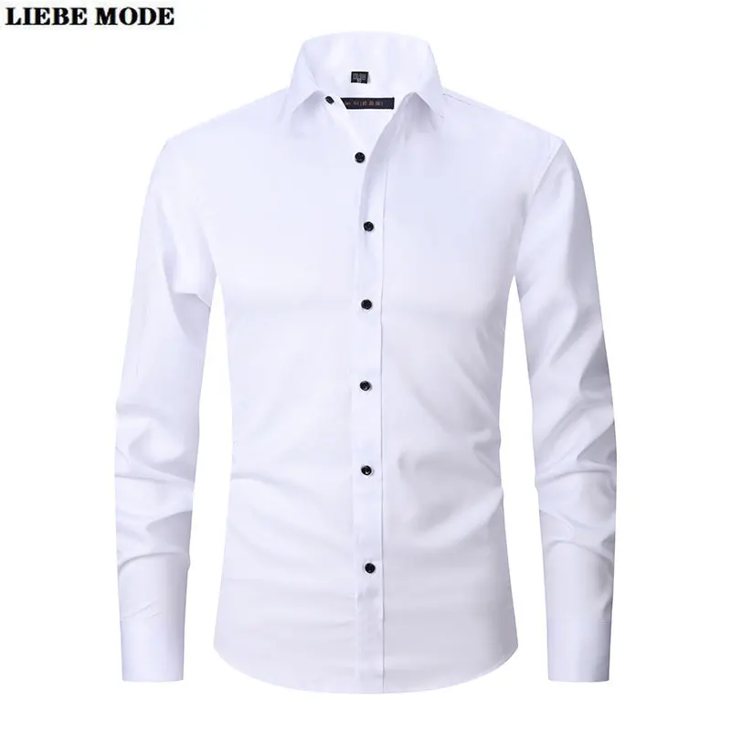 

Рубашка мужская деловая с длинным рукавом, модная однотонная Повседневная Формальная формальная белая, для работы, офиса, простая Базовая брендовая одежда, осень-весна