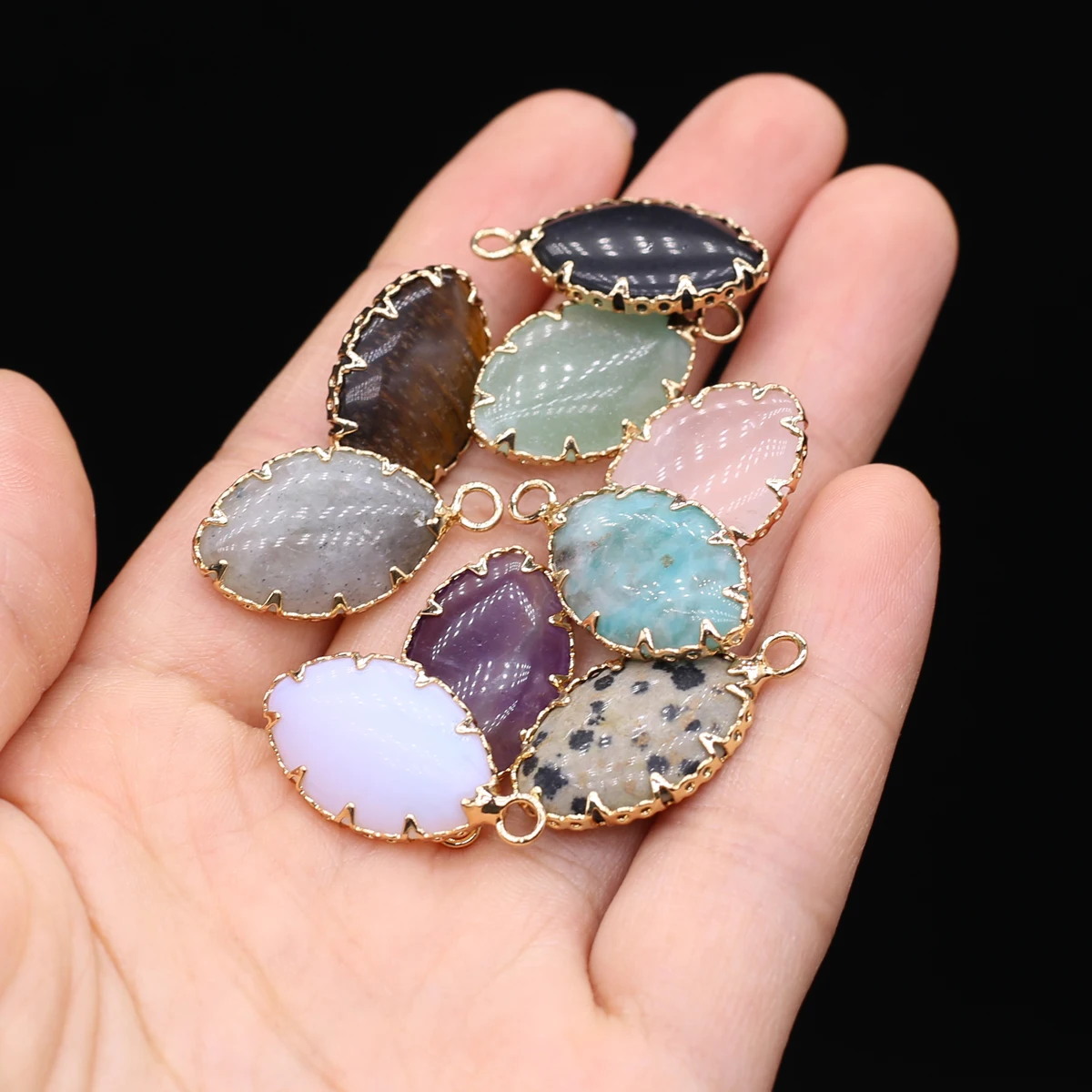 

3pcs Natural Stone Pendant Marquise Black Agate Tiger Eye Opal Charms for Jewelry Making DIY Necklace Earrings Accessories Gift
