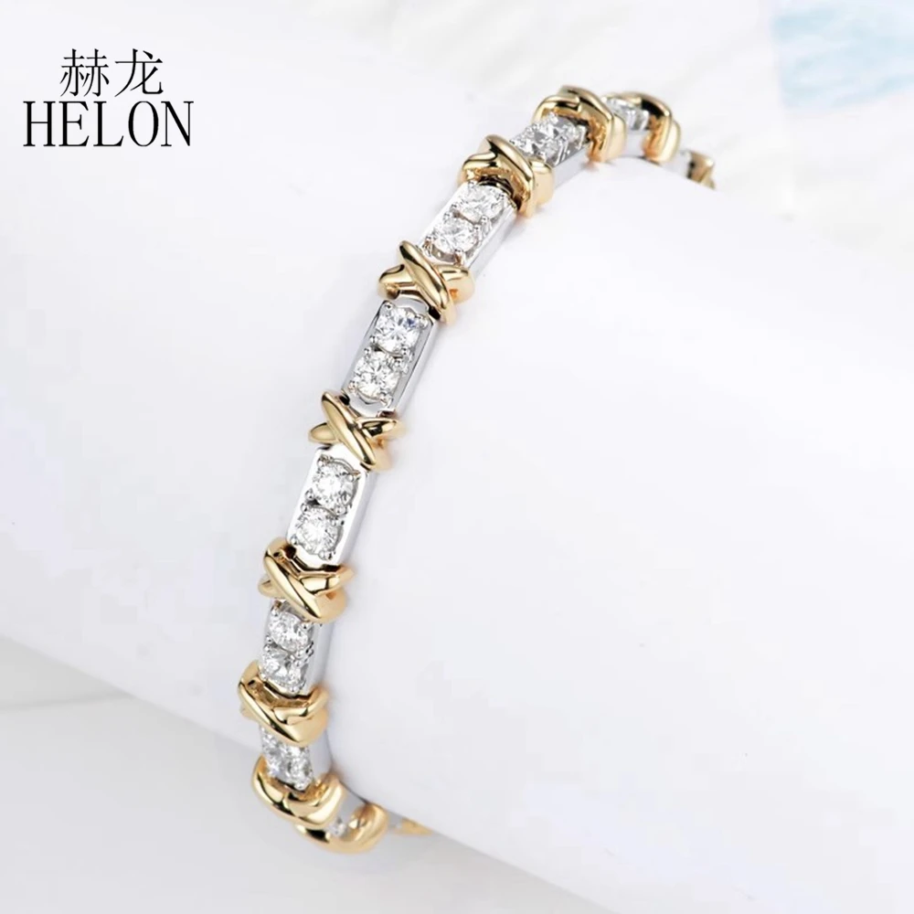 HELON однотонный браслет из желтого + белого золота 14 карат для женщин с крестом и