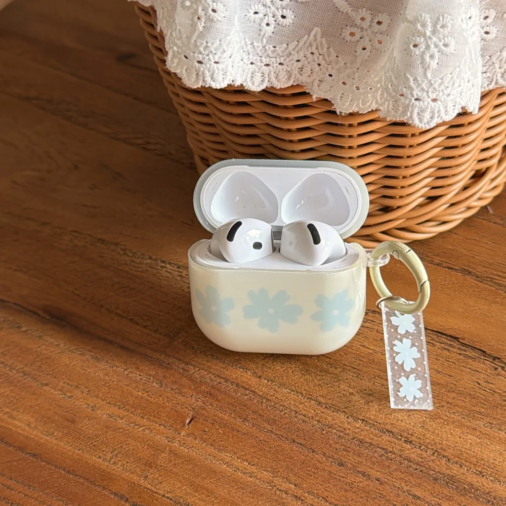 Фото Милый защитный чехол с синими цветами и морской солью для AirPods Pro 2/3, чехол для наушников AirPods 4 ANC, противоударный чехол для Air Pods №2