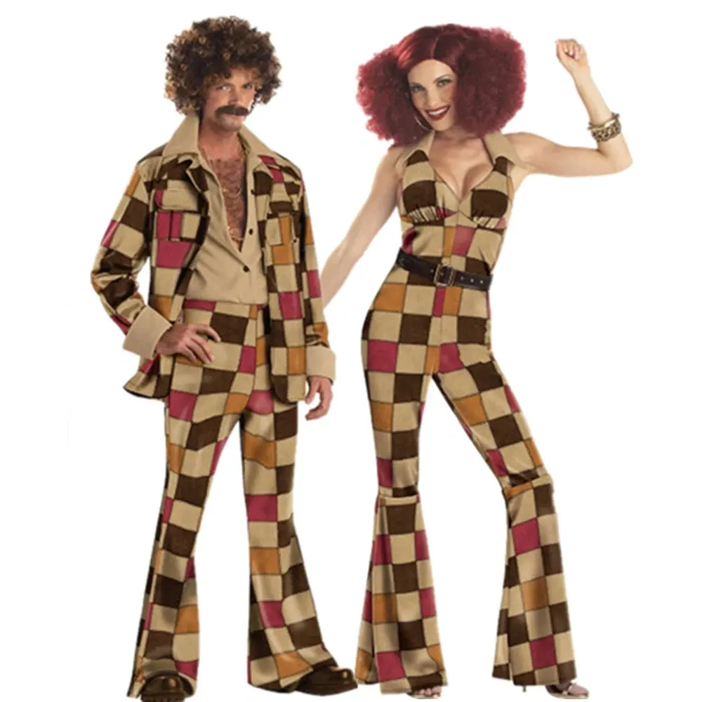 

Couples Peace Love Hippie Costumes Male Women Carnival Halloween Party Vintage 1970s Disco Clothing Rock Hippies Cosplay Outfit