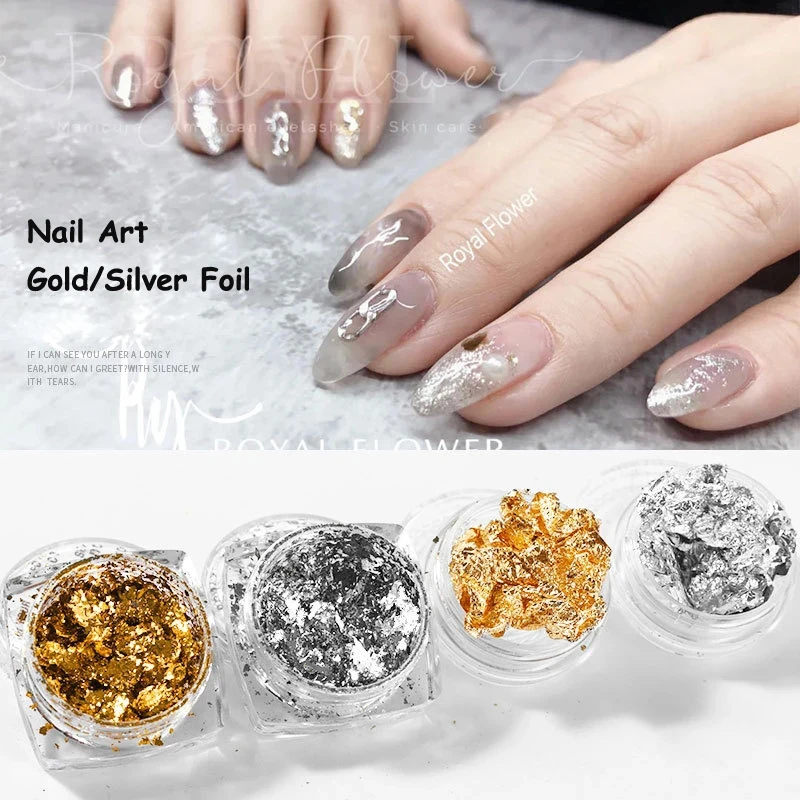 

1 Box Gold/Silver Irregular Aluminum Foil Paper Nail Art Sticker, 3D Glitter Nail Decoration Tools DIY Manicure UV Gel Polish