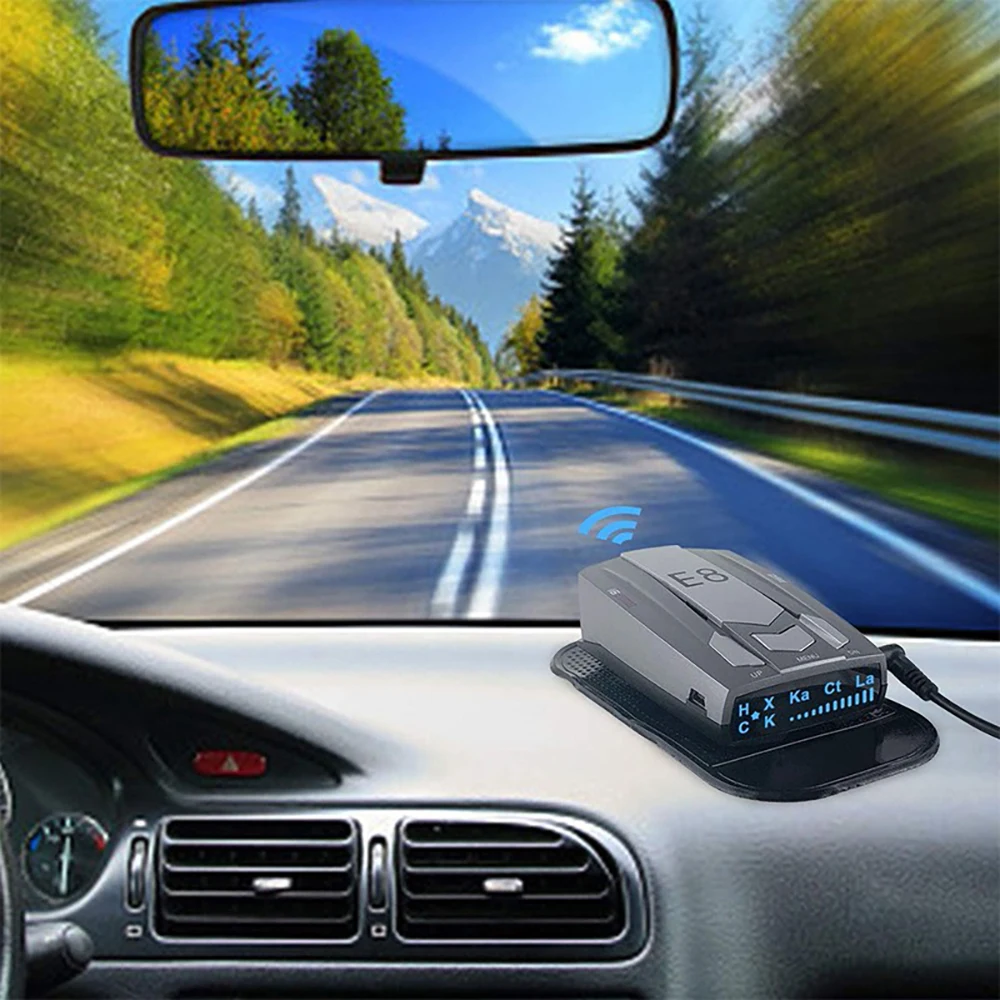 

Car Radar Detector 360 Degree Flow Velocity Radar Detector Full Band Speed Detection Voice Alerts LED Display Support Russian
